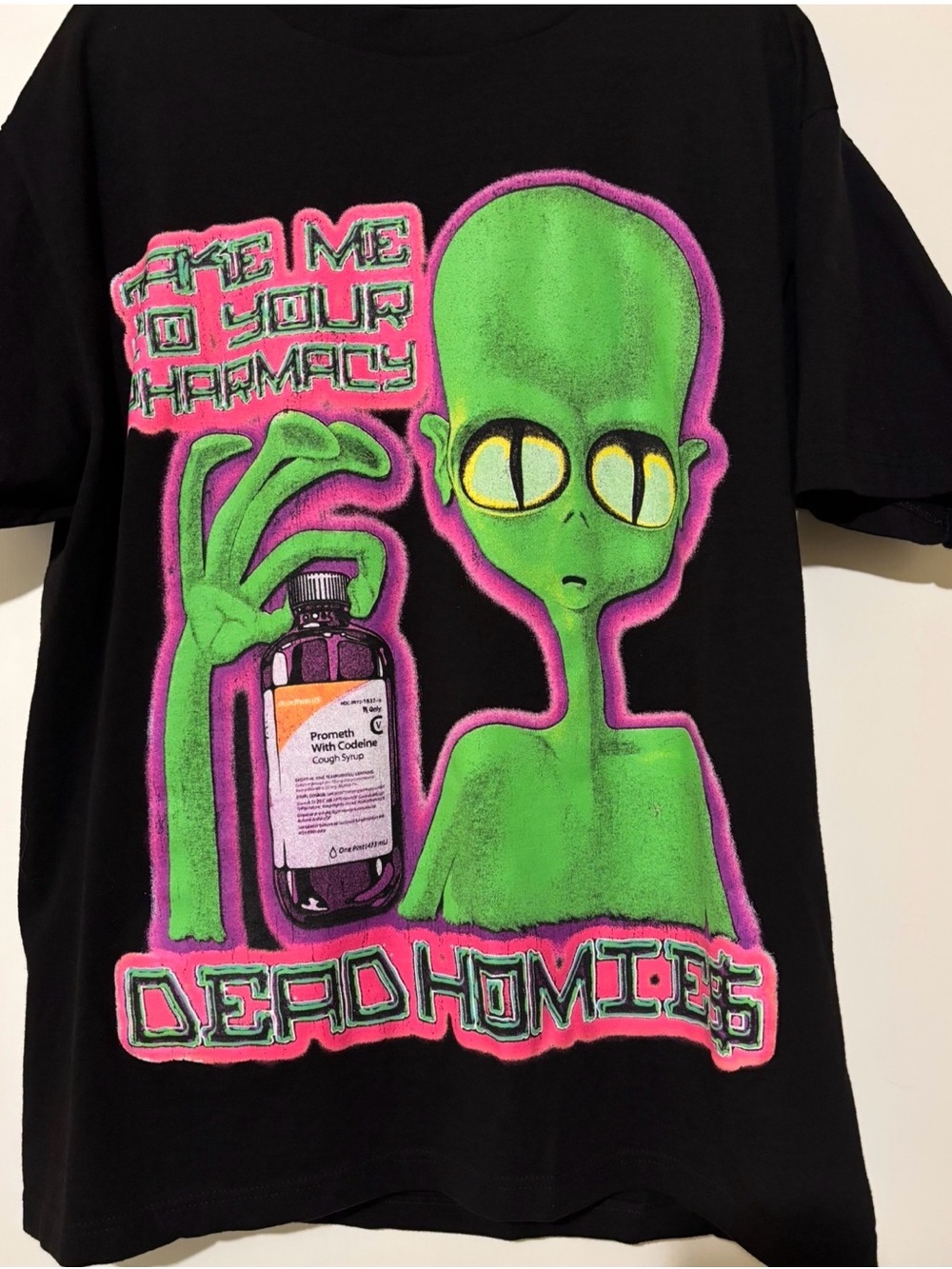 Dead Homies Black Short Sleeve Tee with Green Alien Graphic